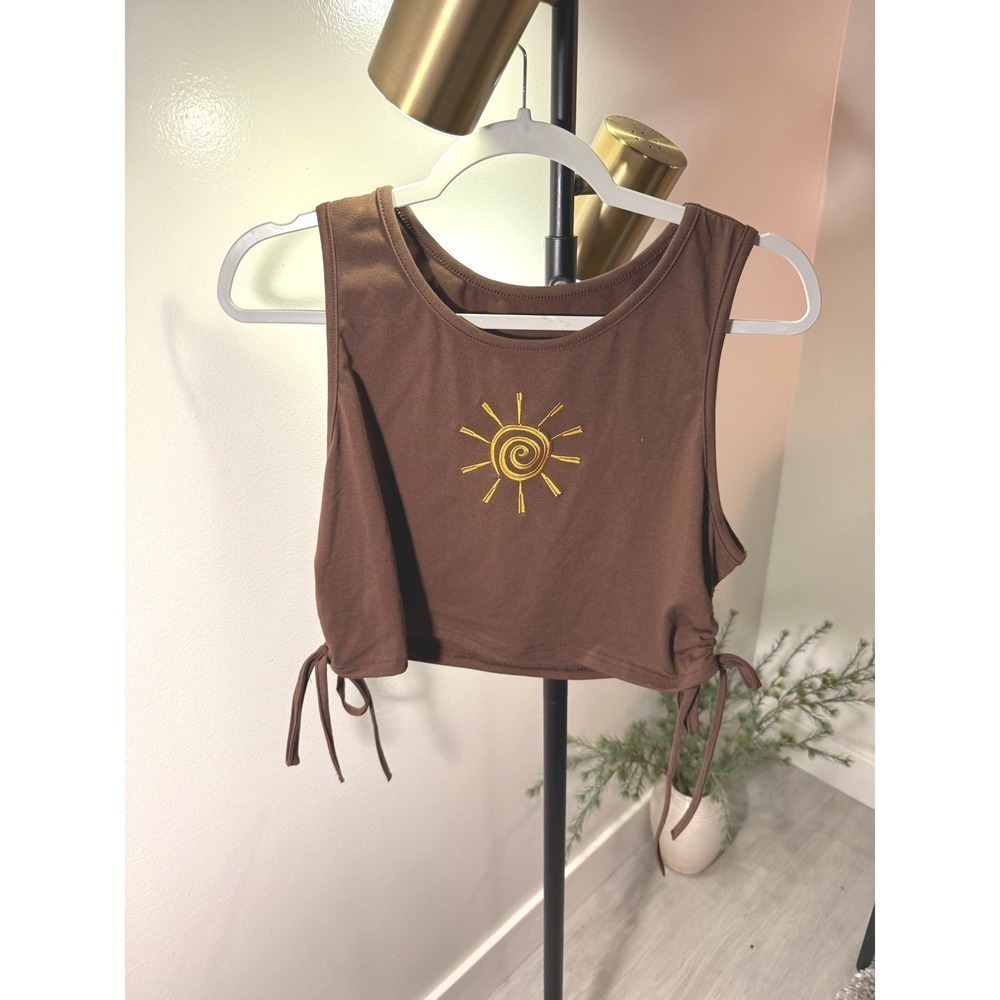 y2k golden sun brown ruched side romwe L-2xl summer jeans boho casual tank top